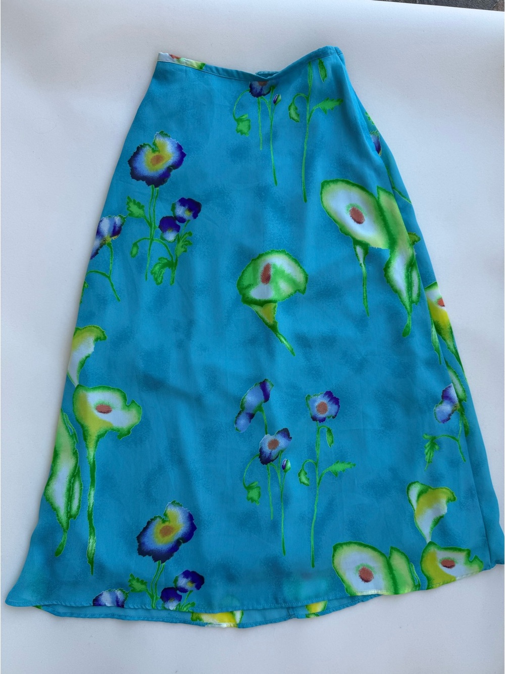 Vintage Synari A-Line Bohemian Blue Floral Skirt Size Small Lined Flowy